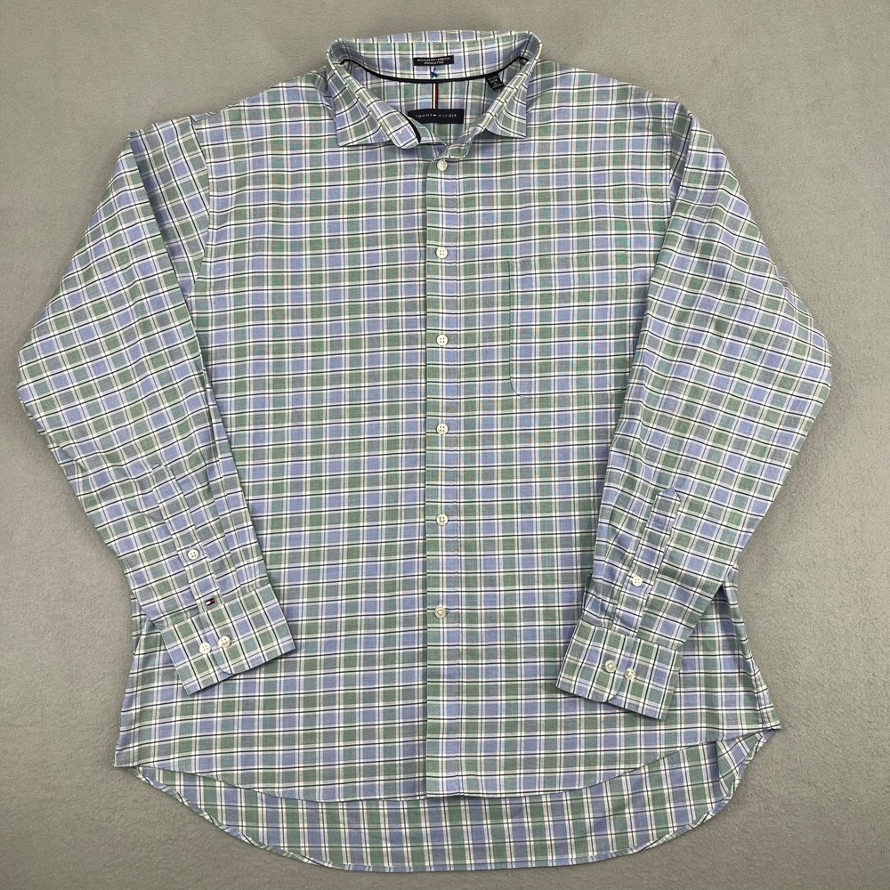 Tommy Hilfiger Mens XL Regular Fit Stretch Wrinkle‎ Free Plaid Button Down Shirt
